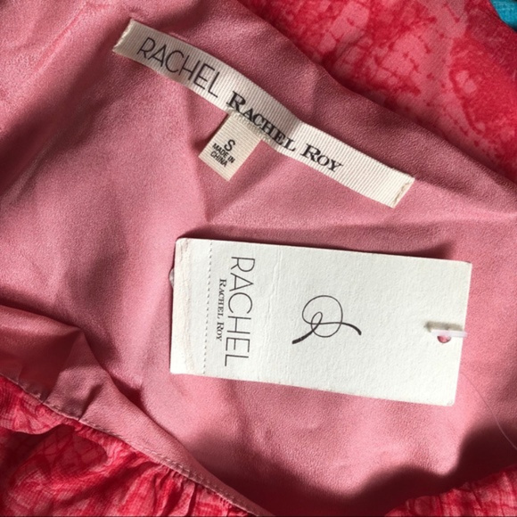 Rachel Roy Maraschino Pink Rose Flowy Spaghetti Strap Mini Ruffle Dress NWT - Picture 6 of 6